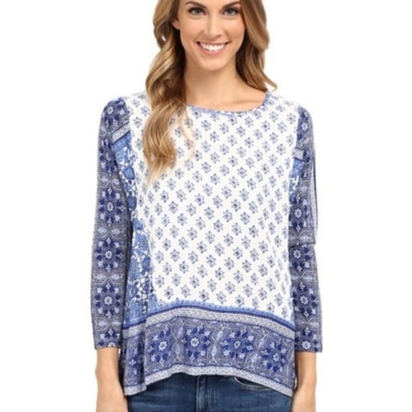 Lucky Brand Border Print Knit Top | Size Small - Picture 1 of 6